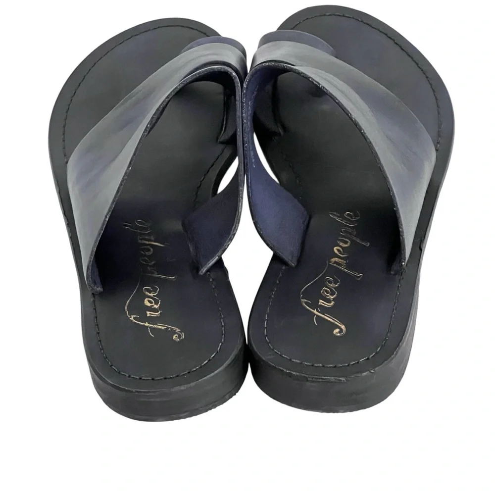Free People Sandals Leather Loop‎ Toe Black Wash Slide Abilene EU 36